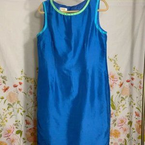 Talbots Blue Silk Sleeveless Sheath Dress Size 16 EUC